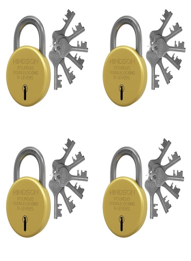Hindson Round 65 Gold Locks with 6 Keys - Pack of 4 - Image 1
